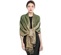 EASE LEAP Sciarpa Pashmina per donna scialle avvolgente caldo di lusso con sensazione di seta Hijab Paisley in colori ricchi con frange 200 * 70cm/(Verde oliva)