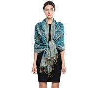 EASE LEAP Sciarpa Pashmina per donna scialle avvolgente caldo di lusso con sensazione di seta Hijab Paisley in colori ricchi con frange 200 * 70cm/(20-Blu pavone chiaro)