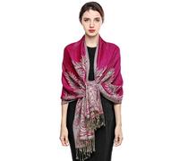 EASE LEAP Sciarpa Pashmina per donna scialle avvolgente caldo di lusso con sensazione di seta Hijab Paisley in colori con frange 200 * 70cm/(fuschia)