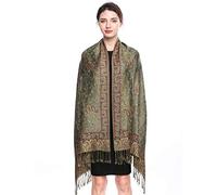 EASE LEAP Sciarpa Pashmina per donna scialle avvolgente caldo di lusso con sensazione di seta Hijab Paisley in colori ricchi con frange 200 * 70cm/(11-Verde militare)