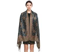 EASE LEAP Sciarpa Pashmina per donna scialle avvolgente caldo di lusso con sensazione di seta Hijab Paisley in colori ricchi con frange 200 * 70cm/(21-Verde scuro)