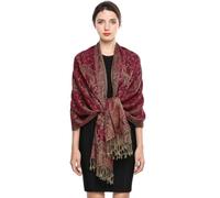 EASE LEAP Sciarpa Pashmina per donna scialle avvolgente caldo di lusso con sensazione di seta Hijab Paisley in colori ricchi con frange 200 * 70cm/(2-Data rosso)
