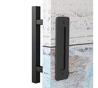 EaseLife 12" Sliding Barn Door Handles and Pulls,Double Sided Hardware Set,Heavy Duty,Square,Rustic,Matte Black Powder Coated Finish,Easy Install