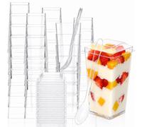 EASERCY 60 mini tazze da dessert con coperchi e cucchiai, 85 g, per budino e frutta, riutilizzabili, per yogurt, parfait, antipasti, per feste
