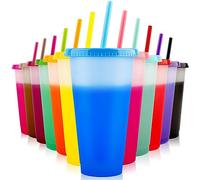 EASEVE Bicchieri che cambiano colore con coperchi e cannucce, confezione da 12 bicchieri in plastica riutilizzabili da 680,4 g, con coperchio e cannucce, per feste di adulti e bambini, bicchieri sfusi