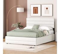 Easexcy 140x200 Letto Piattaforma con Brocciatrice per Due Persone e Due Cassetti, Beige, Senza Materasso