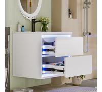 Easexcy 60 x 46 x 50 cm, da appendere a parete, con sensore ruota a LED, due cassetti, guide scorrevoli, lavabo integrato, bianco (60 x 46 x 50 cm)