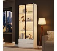 Easexcy 80 x 34 x 200 cm, armadietto alto con luci a LED, mobiletto salone con 2 ante, armadietto con 2 cassetti, libreria, scaffale