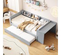 Easexcy 90 x 200 cm, piano, con letto estraibile, con scrivania, tre ripiani sul lato del letto (grigio, 90 x 200 cm (dimensioni interne), con letto girevole)