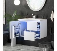 Easexcy Armadietti da parete per il bagno, illuminazione a LED, due cassetti, guide scorrevoli, lavabo, lavabo integrato (60 x 46 x 50) cm (76 x 46 x 50 cm)