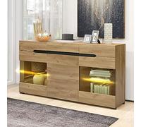 Easexcy Credenza a LED moderna per soggiorno, credenza, 3 ante, 3 cassetti, cassettiera moderna con molto spazio per la vostra zona giorno