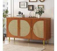 Easexcy Credenza con 3 ante decorate in rattan, comò con maniglie in metallo, per camera da letto, soggiorno, ufficio, 129,8 x 40 x 76 cm (noce)