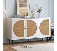 Easexcy Credenza con 3 ante decorate in rattan, comò con maniglie in metallo, per camera da letto, soggiorno, ufficio, 129,8 x 40 x 76 cm (bianco)