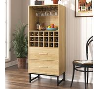 Easexcy Credenza, elegante armadietto per vino con due cassetti, 18 scomparti e supporto per bicchieri, piedini in metallo nero opaco, perfetto per gli amanti del vino, 60 L x 39,5 L x 141 H cm