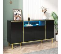 Easexcy Credenza lucida con 1 cassetto, cassettiera per camera da letto, credenza lucida - B150/T40/H80 cm (nero)