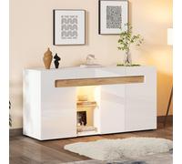 Easexcy Credenza moderna a 3 porte, controllo luce LED, armadio soggiorno con controllo app, mobili lucidi, 140 x 40 x 70 cm, bianco con fondo in vetro