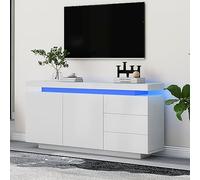 Easexcy Credenza moderna per soggiorno, cassettiera a 2 ante, 3 cassetti, 140 x 35 x 72,5 cm, colore bianco
