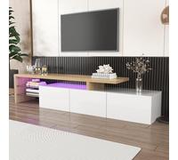 Easexcy Design moderno del mobile TV: elegante eleganza, pratico spazio di archiviazione, bianco lucido, effetto legno, ripiani in vetro, illuminazione a LED 197,5 L x 39 L x 42 H (cm)
