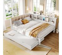Easexcy Divano letto, 140 x 200 cm, senza materasso, con letto estraibile, con striscia LED dimmerabile, con pratico ripiano, con porta USB, in legno di pino (140 x 200 cm (dimensioni interne)