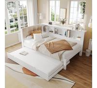 Easexcy Divano letto 90 x 200 cm, senza materasso, con letto estraibile, con striscia LED dimmerabile, con pratico ripiano, con porta USB, in legno di pino (90 x 200 cm (dimensioni interne)