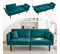 Easexcy Divano letto regolabile 2 in 1 - due posti con rivestimento in velluto, braccioli pieghevoli e funzione sonno, ideale per piccoli spazi 176 x 78 x 76 cm (verde antico)