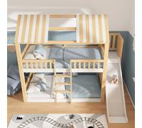 Easexcy Letto a castello 90 x 200 cm, con tetto a capanna bianco e naturale, con ripiano e scivolo da 35 cm, ascesa sicura, ideale per famiglie con due bambini, senza materasso