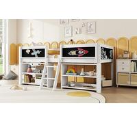 Easexcy Letto a mezza altezza, 90 x 200 cm, ripiani multipli per la conservazione, ringhiera, scala, legno di pino, senza materasso, stile minimalista (bianco)