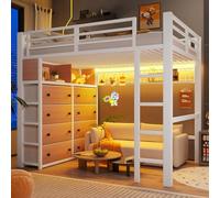 Easexcy Letto a soppalco da 140 x 200 cm, con 8 cassetti, in metallo, scaffali, parete forata e molto spazio sotto il letto, senza materasso (bianco)
