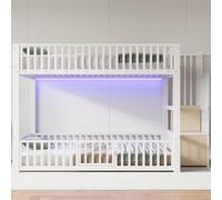 Easexcy Letto a soppalco in metallo, letto a castello, letto in ferro, con scale e ringhiera, portata 250 kg, gradini MDF, per ragazzi e adulti (bianco, 140 x 200 cm)