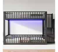 Easexcy Letto a soppalco in metallo, letto a castello, letto in ferro, con scale e ringhiera, portata 250 kg, gradini MDF, per ragazzi e adulti (nero, 140 x 200 cm)