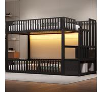 Easexcy Letto a soppalco in metallo, letto a castello, letto in ferro, con scale e ringhiera, portata 250 kg, gradini in MDF, per ragazzi e adulti (nero, 90 x 200 cm)