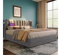 Easexcy Letto imbottito doppio, testiera in velluto, 160 x 200 cm, con rete a doghe, grigio (senza materasso)