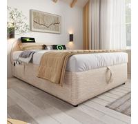 Easexcy Letto imbottito per bambini, 90 x 190 cm, con libreria bianca, spazio idraulico, singolo, colore naturale, con rete a doghe, lino, senza materasso, (naturale + line)