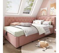 Easexcy Letto imbottito per il giorno, 90 x 200 cm, con vano idraulico, letto per bambini, con rete a doghe in legno, velluto, senza materasso, colore: rosa