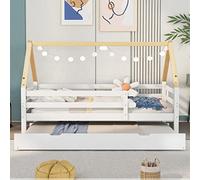 Easexcy Letto per casa sull'albero, letto singolo, letto per bambini, letto estraibile, letto scorrevole con ruote inferiori, letto bianco, sedia sottotetto colore naturale (90 x 200 e 90 x 190 cm)