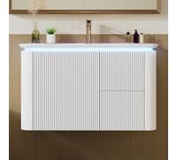 Easexcy Mobile sottolavabo da parete, luce LED con sensore di movimento radar, cassetti silenziosi, design antiurto, lavabo monoblocco, 80,5 x 47,5 x 51 cm (bianco)