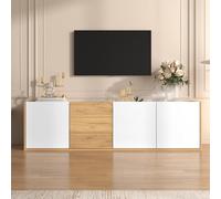 Easexcy Mobile TV, pannello basso in bianco e legno, mobili per TV, che possono essere appesi alla parete o posizionati sul pavimento, 171,5 x 35 x 47 cm