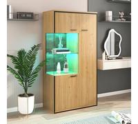 Easexcy Moderna vetrina con illuminazione a LED, porta in vetro, mensole multiuso, grande spazio di archiviazione, vetrina, armadio con illuminazione, 77,5 x 40 x 150 cm