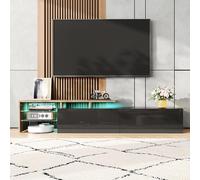 Easexcy Moderno mobile TV design: elegante ed elegante, pratico vano portaoggetti, nero lucido, effetto legno, ripiani in vetro, 170 x 33 x 33,5 cm (nero)