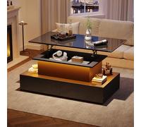 Easexcy Moderno tavolino nero lucido con illuminazione a LED e 4 cassetti, elegante tavolino 90 x 55 x 41 cm, con spazio di archiviazione fino a 30 kg (nero, 90 x 55 x 41 cm)
