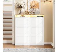 Easexcy Scarpiera moderna, con 6 scomparti a LED, due scomparti aperti, adatta per ingresso o corridoio, bianco e naturale, 120 x 130 x 24 cm (modello 4)