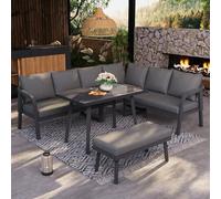 Easexcy Set da pranzo da giardino, set di mobili da giardino, può ospitare fino a 8 persone, tubi in acciaio zincato, include un divano ad angolo, un tavolo da pranzo e una panchina; grigio