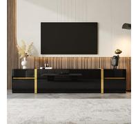 Easexcy Supporto per TV, finitura lucida, bordi dorati, con cassetti e porte, offre molto spazio per il soggiorno, 180 x 40 x 38 cm (nero)