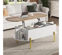 Easexcy Tavolino da salotto, 120 x 50 x 43 cm, con piano regolabile in altezza, tavolini, tavolino con spazio nascosto, colore legno + bianco