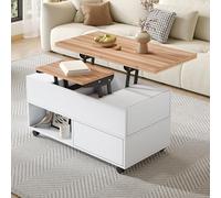 Easexcy Tavolino da salotto con 4 ruote, 100 x 50 x 52 cm, con 4 cassetti, tavolino sollevabile, regolabile in altezza
