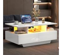 Easexcy Tavolino da tè con luce LED, tavolino da caffè, tavolino da salotto, moderno, lucido, durevole, resistente ai graffi e liscio (bianco, 90 x 55 x 41 cm)