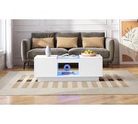 Easexcy Tavolino nero con rivestimento in vetro, illuminazione a LED, 2 cassetti e 1 vano aperto, 100 x 50 x 35,5 cm (bianco)