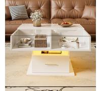 Easexcy Tavolino sollevatore multifunzione lucido, altezza regolabile e spazio flessibile, design moderno per soggiorno, piccoli appartamenti, 78 x 78 x 45,5 cm (bianco)