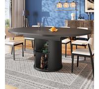 Easexcy Tavolo da pranzo estensibile, tavolo da pranzo, tavolo da cucina, tavolo da balcone, tavolo da pranzo rotondo, allungabile fino a diventare ovale, 118-158 cm, per 6 persone