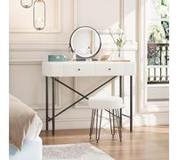 Easexcy Tavolo da toeletta e sgabello, 2 cassetti, piano con effetto marmo, moderno cosmetico con decorazione in pile, colore bianco e nero, 100 x 40 x 120 cm (1, bianco-2) (1, bianco)